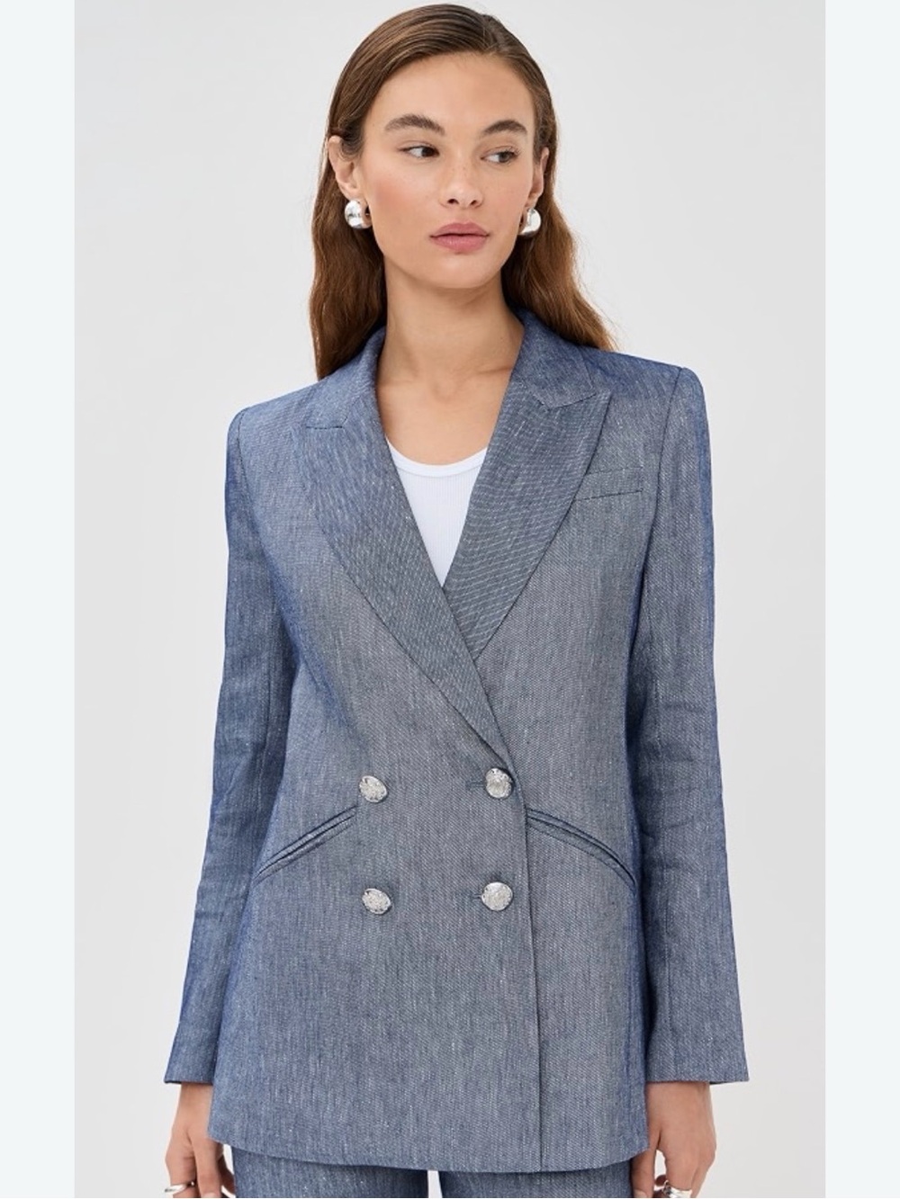 Veronica Beard Chambray-Style Blue Double-Breasted Blazer